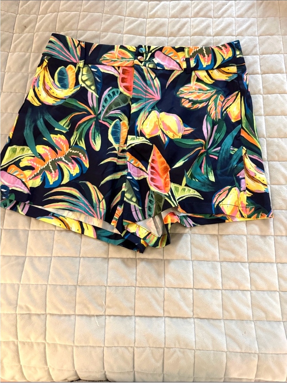 SHEIN Navy Tropical High Waist Shorts - Yellow, Green, Pink, Orange